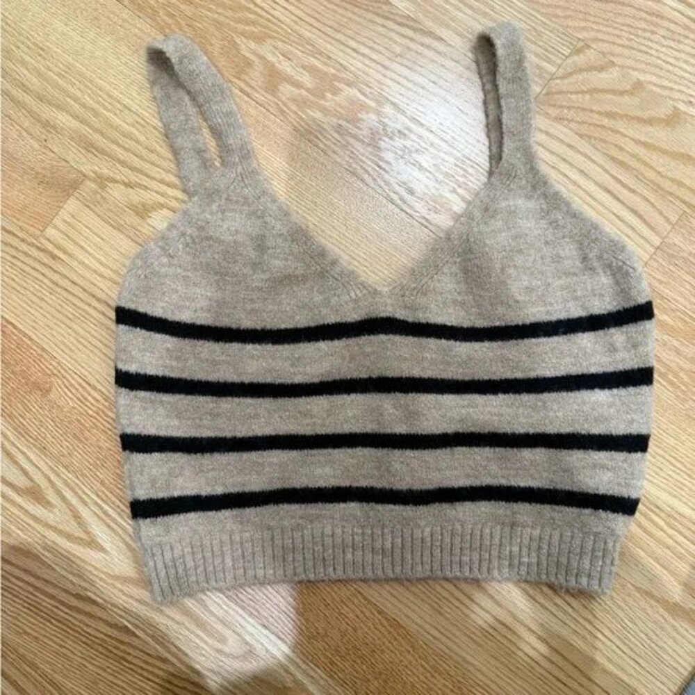 Striped Knit Crop Top - Black and Tan